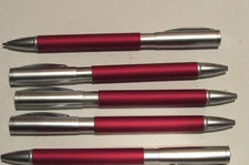 LOT OF 5 TERZETTI TESTA MATTE CHROME/RED METAL BALLPOINT PENS-SLIM PEN