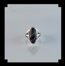 Sterling and Rainbow Calsilica Ring  Size 5