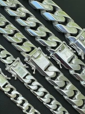 Handmade Miami Cuban Link Chain Necklace / Bracelet Real Solid 925 Silver 6-20mm