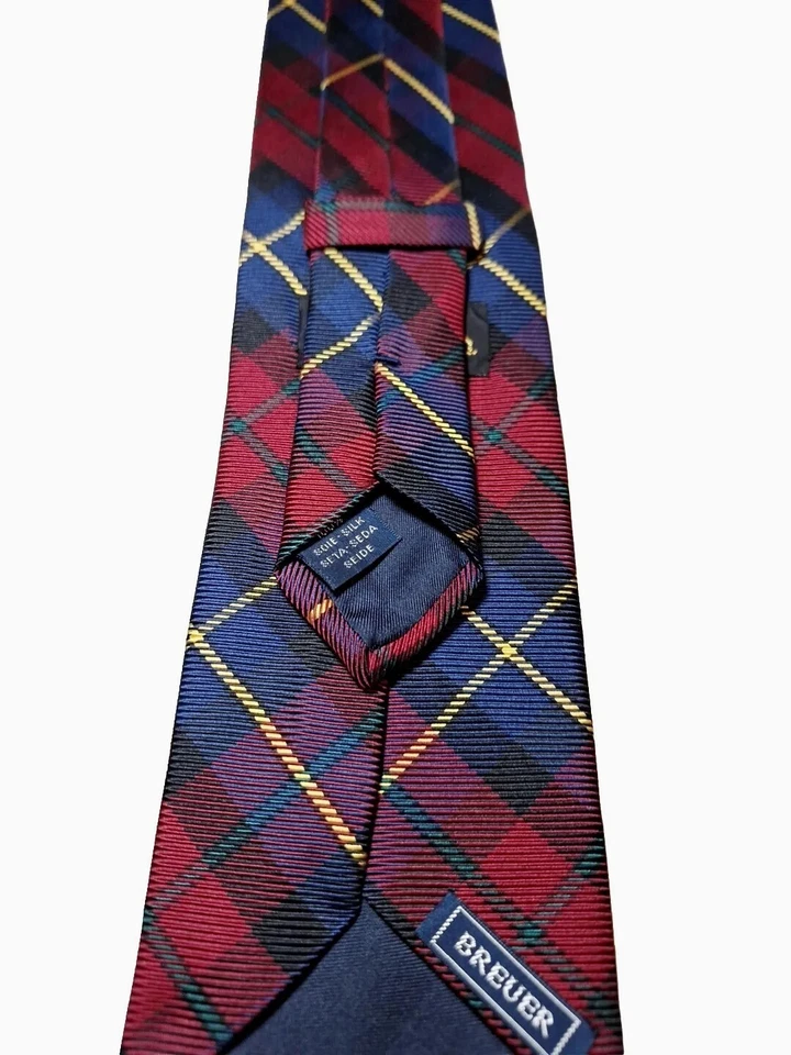 Gravata Breuer toda xadrez de seda em vermelho, azul, verde, amarelo nova sem etiquetas - Imagem 2 de 4