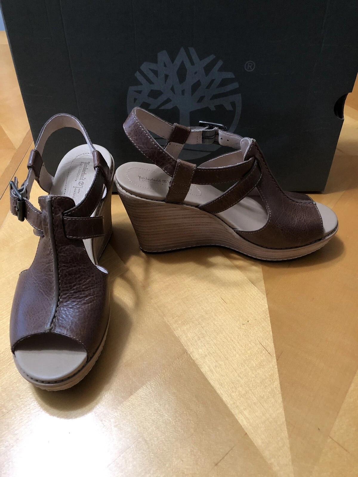 Sandali Timberland Earthkeepers donna DANFRTH pelle marrone zeppa cinturino taglia 7