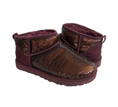 UGG CLASSIC ULTRA MINI MIRROR BALL WILD GRAPE SEQUIN  BOOTS US 9 / EU 40 / UK 7