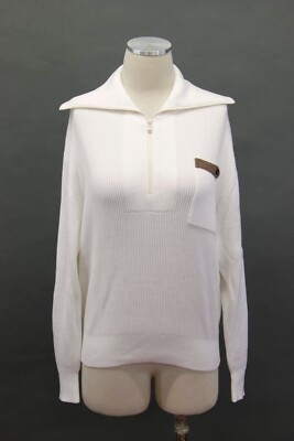 NWT $2400 Brunello Cucinelli Women Ribbed Knit Half-Zip Sweater W/Beading M W242