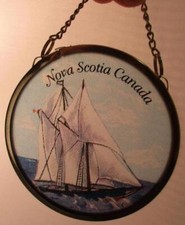 Vtg Nova Scotia Canada Suncatcher Hanging Ornament Sailboat Schooner Bluenose