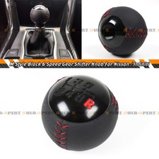 For Nissan Infiniti Red Stitching Leather 6 Speed Round Manual Gear Shifter Knob