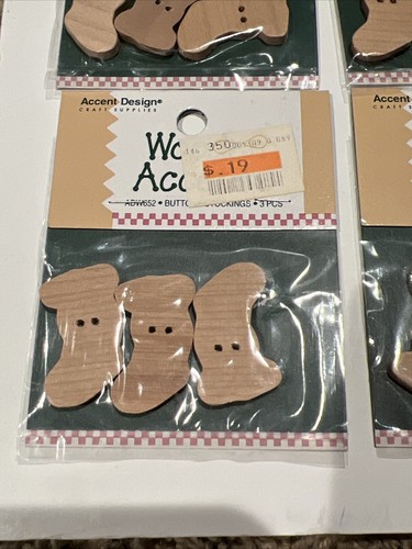 6 Packages Wooden Accents Unfinished Wood Buttons - Christmas Stockings ADW652 - Picture 3 of 6