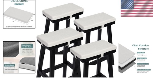 Durable Machine Washable Bar Stool Cushions - Set of 4 White Non-Slip Pads - Picture 2 of 8