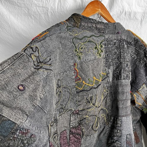 Vintage Lotus Free Size Patchwork Jacket Quilted Embroidered Appliqué Blue Coat - Picture 18 of 24