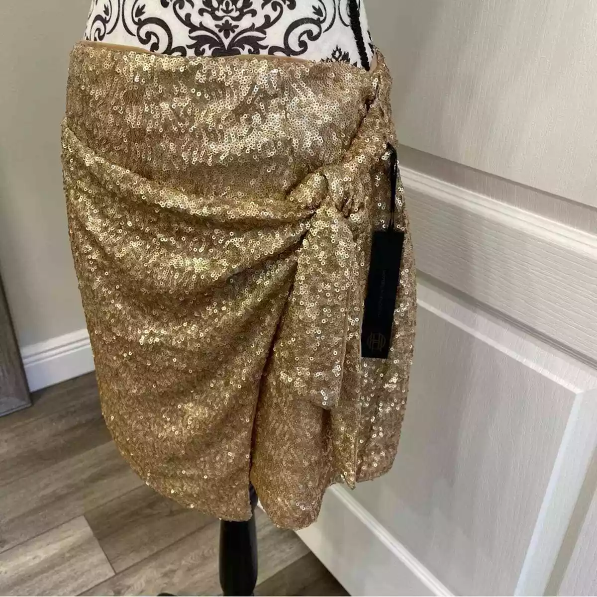 Gold wrap cheap mini skirt