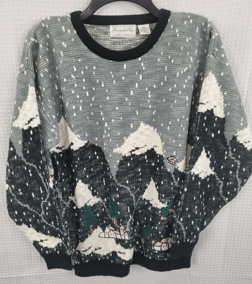 Vintage Margules Plus Womans Knit Sweater Mountain Scene Sz 18/38