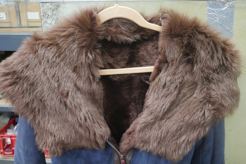 Real Toscana Sheepskin Shearling Lamb Fur Coat Jacket Blazer Suede Blue Jeans XS - Picture 2 of 14