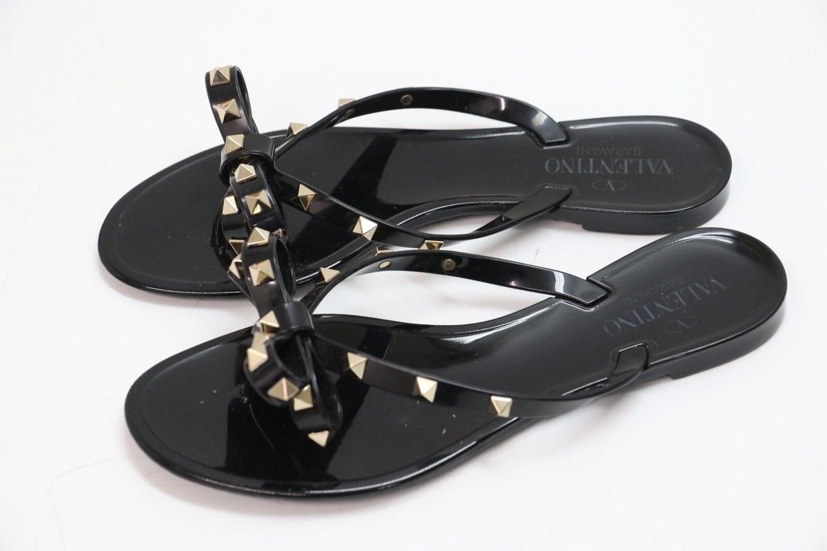 Valentino Garavani Rockstud Bow Jelly Thong Sandals Size 8