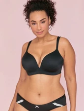 NEW Plus Sz Smooth Simply Wire Free PLUNGE Bra Cacique Lane Bryant Solid Black