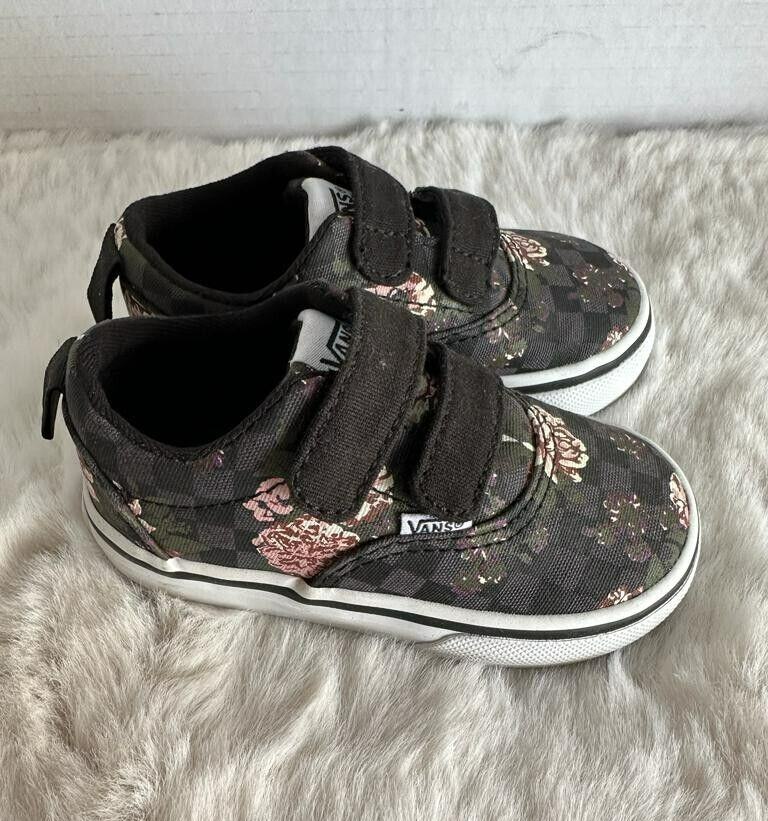 Vans Doheny Toddler Shoes Size Black Floral Checkered Comfort