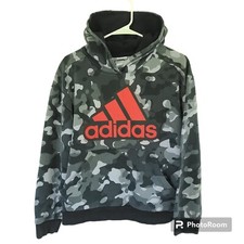 Adidas 3 Strip Camo Hoodie Black Gray Red Jacket Top Pullover Youth Size X-Large