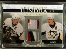 2009/10 UD ARTIFACTS TUNDRA DUAL PATCH SIDNEY CROSBY EVGRNI MALKIN CARD 1/5