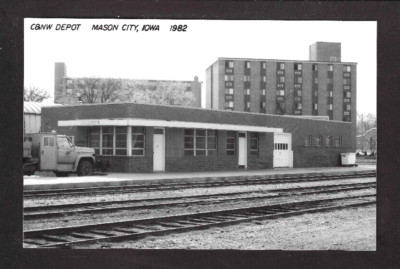 Mason City Iowa IA 1982 RPPC Recent Brick C & NW Railroad Depot, Truck Beside