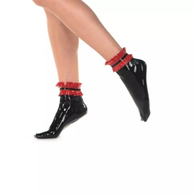 Latex Gummi Rubber Socks  with Red Lace edge Handmade Custome