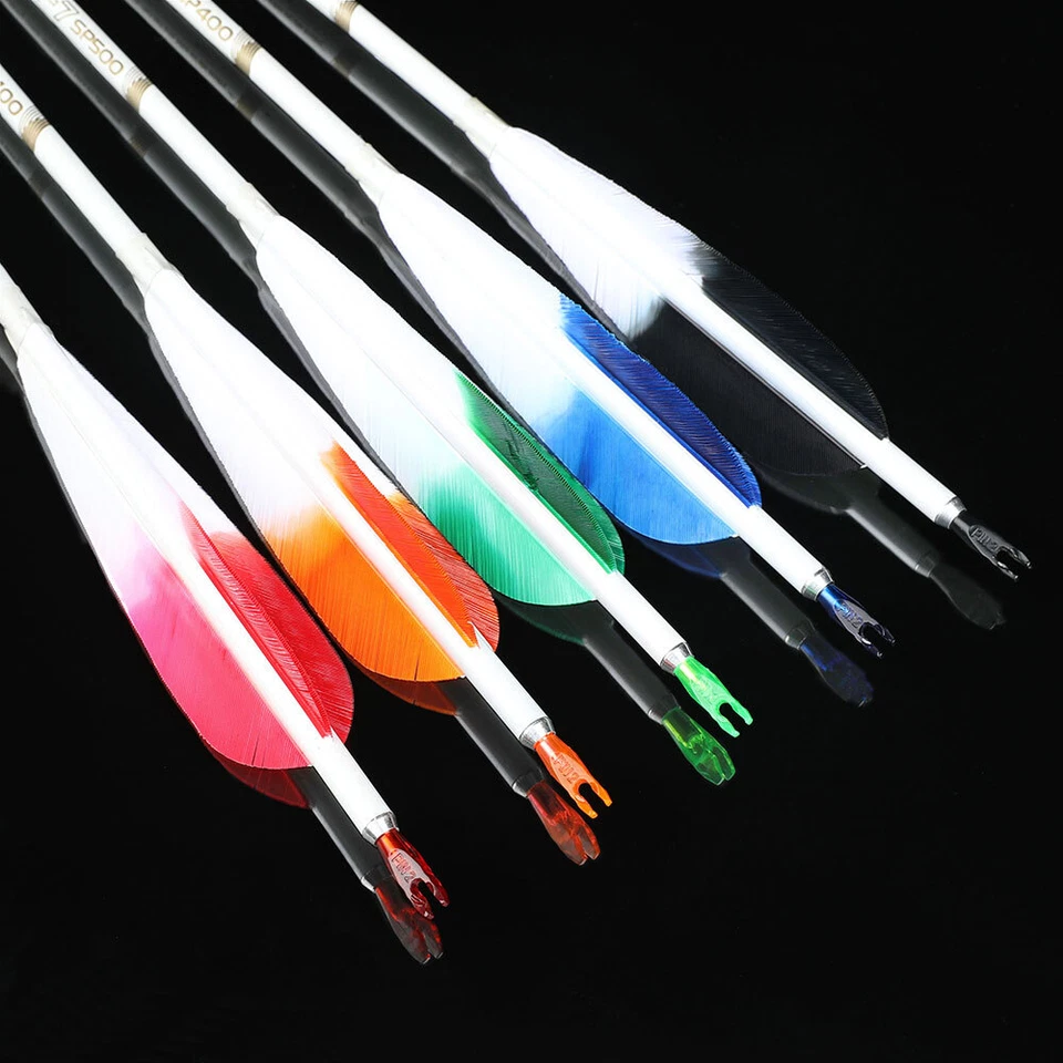 32" Pure Carbon Arrow ID6.2mm SP400-800 Archery 5'' Feathers Recurve Bow Hunting - Image 3 of 4