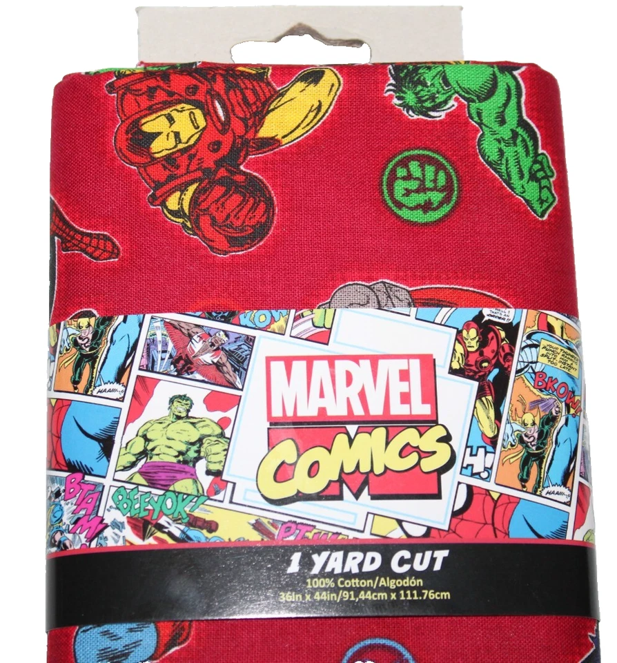 Tela de coser precortada Marvel Fury Comics 1 yarda algodón rojo Spiderman Hulk Foto 2 de 3