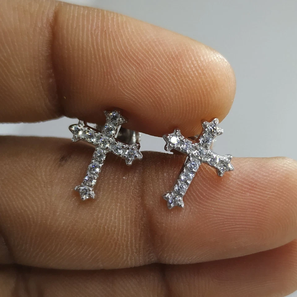 Orecchini A Croce In Argento Per Uomo In Moissanite Creato In Laboratorio - Immagine 3 di 4