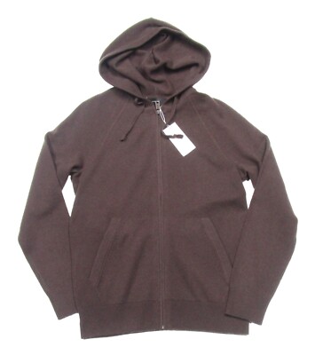 Vince Men's Brown Wool Cashmere Full Zip Hooded Sweater $425
