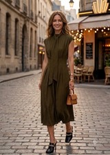 ZARA NWT WOMAN SS26 ZW COLLECTION TIED MIDI DRESS KHAKI| 9479/055