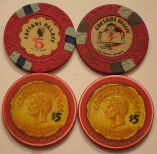 (4) $5 Casino Chips LAS VEGAS Nevada CAESARS PALACE Hotel Casino