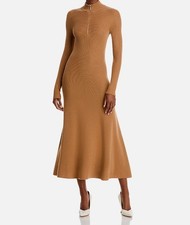 Rosetta Getty Women's Brown Ribbed Zip Up Turtleneck Dress Size M