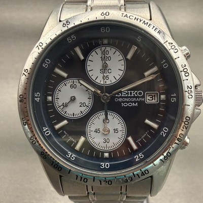 SEIKO クロノグラフ 7T92-0DW0 メンズ クォーツ デイト ラウンド Seiko Chronograph Watch Men 38mm Blue Dial Silver Tone Round 7T92