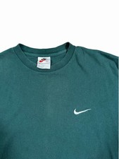 Vintage Made in USA Nike Mini Swoosh Embroidered Tee Shirt Pine Green Medium
