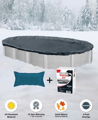 18'x34' Oval Above Ground Winter Pool Cover + 4x8 Air Pillow + Winterizing Kit ~