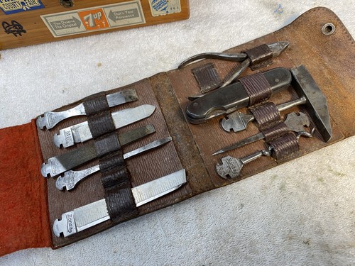 Antique BONSA Multitool Kit Leather Wallet Tools Handle DRGM Germany 146827