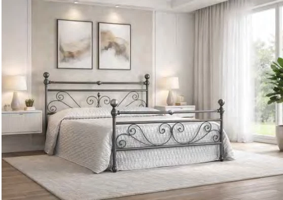 Letto Matrimoniale In Ferro Battuto Tiziano – 100% Made In Italy – Nero Con Sfumature Oro (170x117x200 Cm) - 3