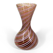MEZZA FILIGRANA STRIPED MURANO ITALIAN ART GLASS VASE VINTAGE ITALY HAND BLOWN