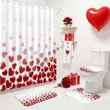 Mocsicka 4Pcs Valentines Shower Curtain Set Red Sweet Love Heart Shower Curta...