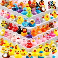 100 Pcs Rubber Ducks, Random Assortment Ducks Bulk for Jeeps Ducking, 2" Mini...