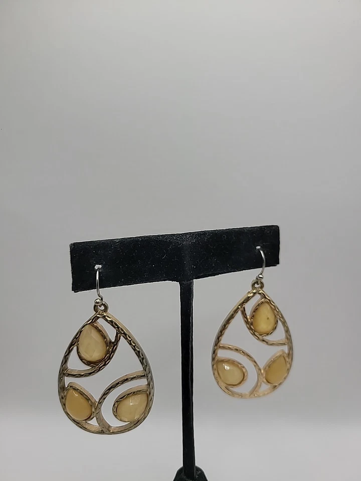 Pendientes Vintage Gancho Perforado Gota Cuelga Lágrima Cristales Amarillos Tono Dorado Foto 2 de 4