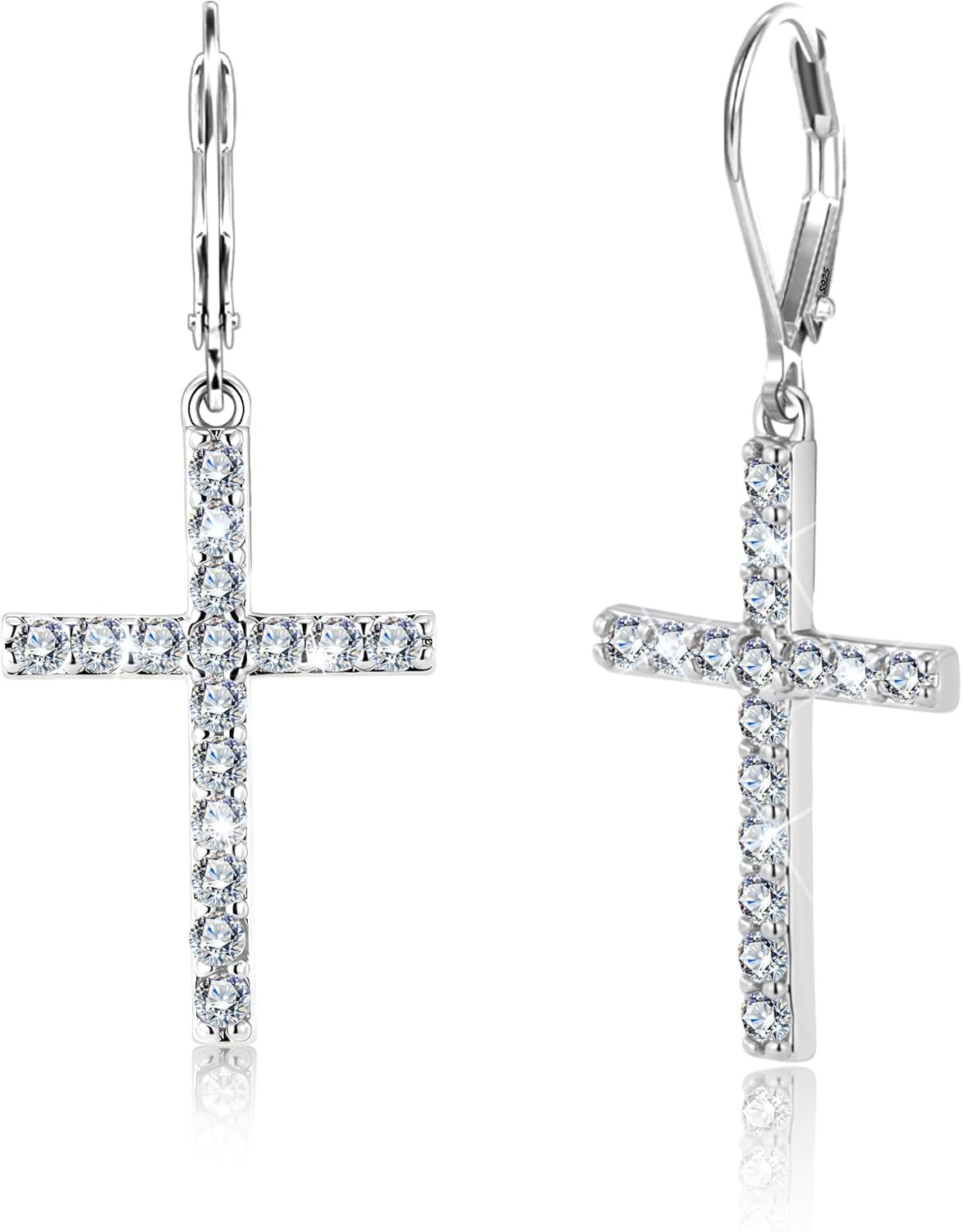 925 Sterling Silver Cross Dangle Earrings for Women 14K Gold Plated Dainty Minim