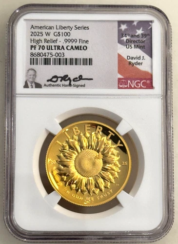 2025-W $100 High Relief Liberty Gold NGC PF70 David Ryder + OGP