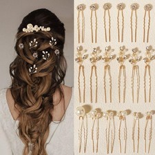 18 Pieces Gold Hair Accessories For Women Pearl Crystal Bridal Hair Pins Rhin...