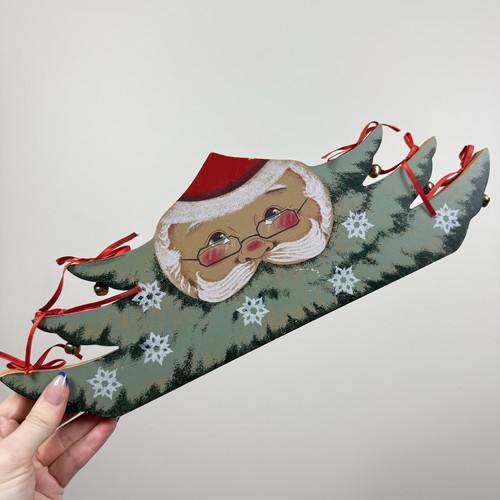 Vintage Santa Claus Wall Hanging Art Decor Bells Red Green Festive Christmas