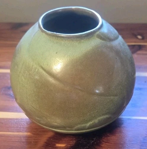 Frankoma Pottery #70 Prairie Green Round Vase MCM Ada Clay 1938-1949 Vintage
