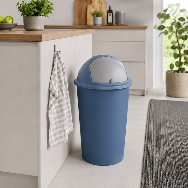 Abfalleimer KüCheneimer Schwingdeckeleimer MüLleimer 50 L Aus Kunststoff Blau-image