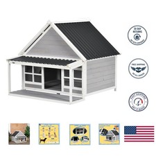 Modern Outdoor Dog House with Elevated Porch  Weather-Resistant Design - 60 lbs