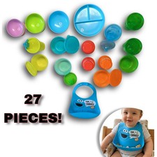 27pc Munchkin Sesame Street Bib Feeding Set Suction Plate Bowls Sippy Cups Lids