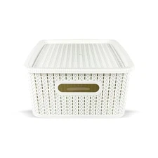 Rattan Design Storage Boxes Set – 6 Piece - Medium Size 13 oz with Lids & 