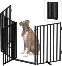 Free Standing Dog Gate with Door for Indoor Outdoor, Portable Dog Fence Foldable