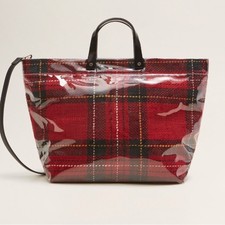 Mango Tartan Tweed Print Vinyl Cover Tote Bag...