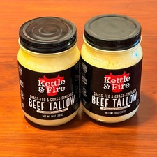 2x Kettle  Fire Grass-Fed Beef Tallow 14 oz Jars - New Unopened EXP. July 2026